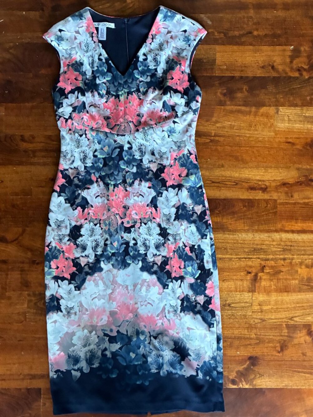 Maggie London Blue Floral Shift Dress, Sz 6